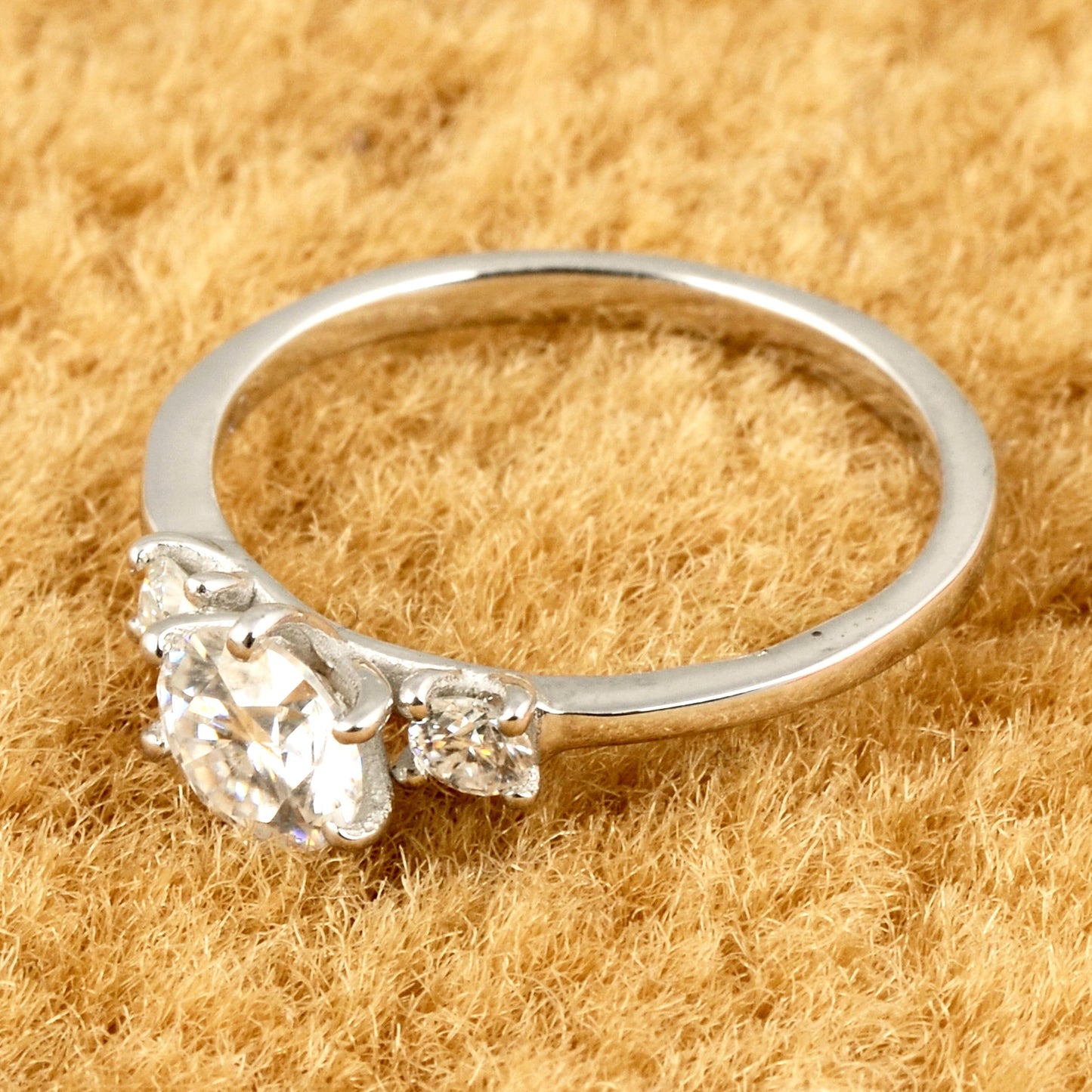 White Moissanite 3-Stone Ring Sterling Silver