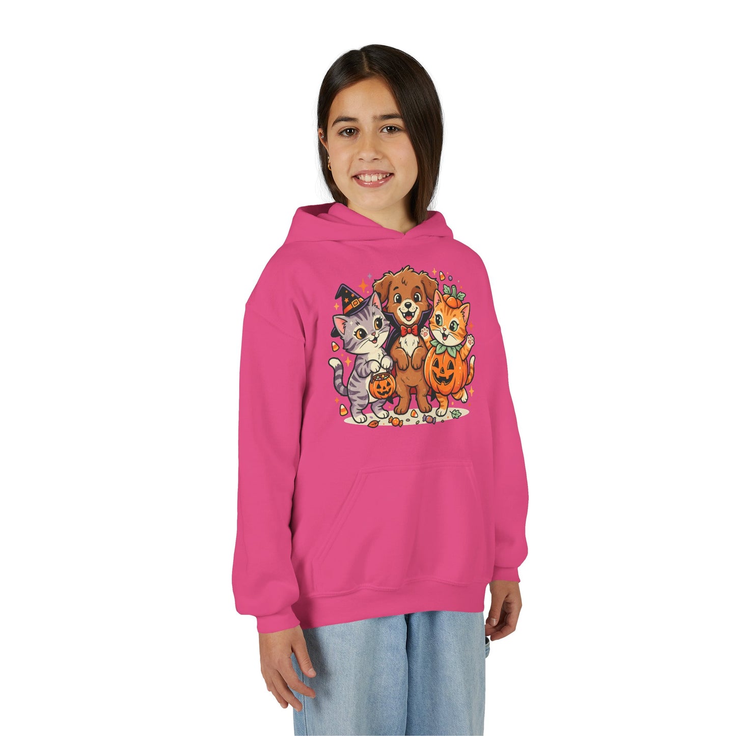 Kids Halloween Hoodie — Cute Puppy & Kittens in Pumpkin Costume