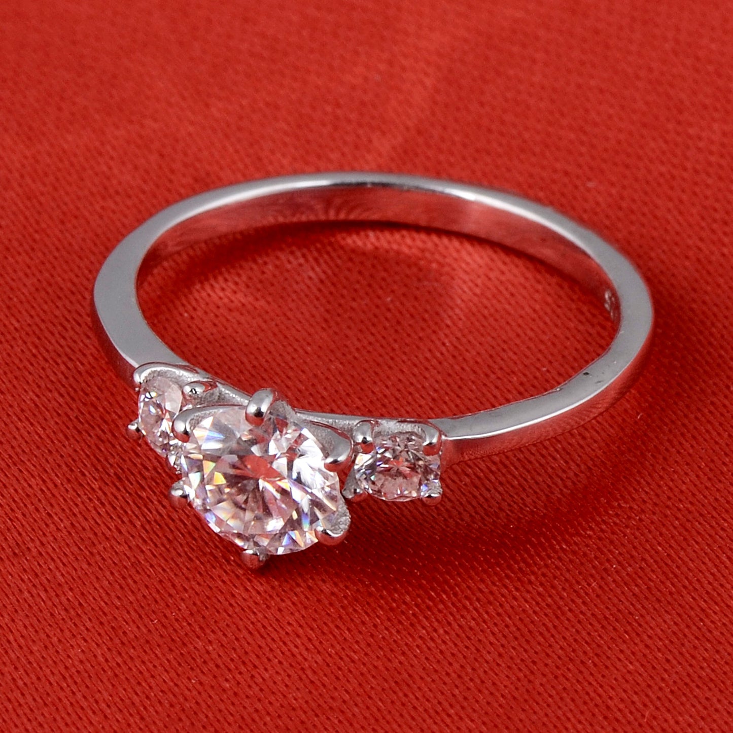 White Moissanite 3-Stone Ring Sterling Silver