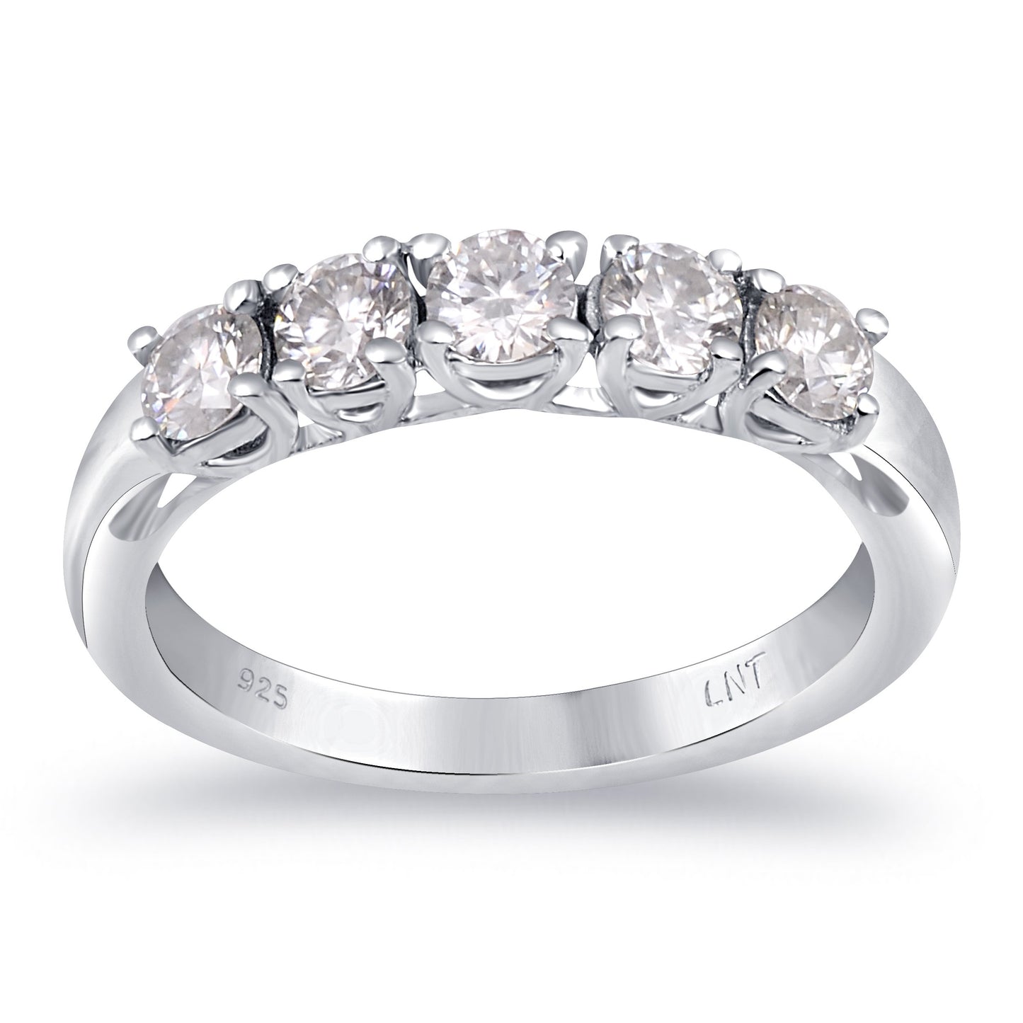 White Moissanite 5-Stone Ring Sterling Silver