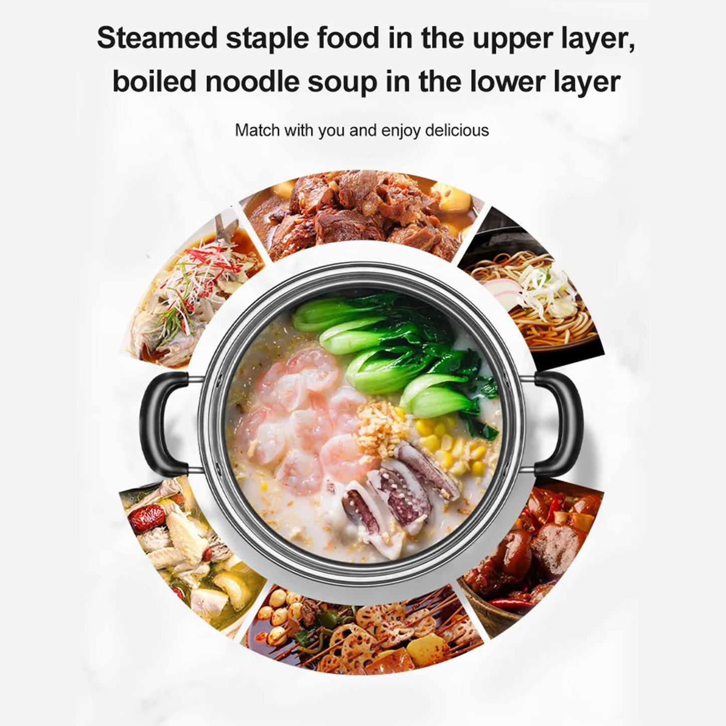 Stainless Steel Cookware 27cm/11in 2-Layer Steamer Pot Cooker Double