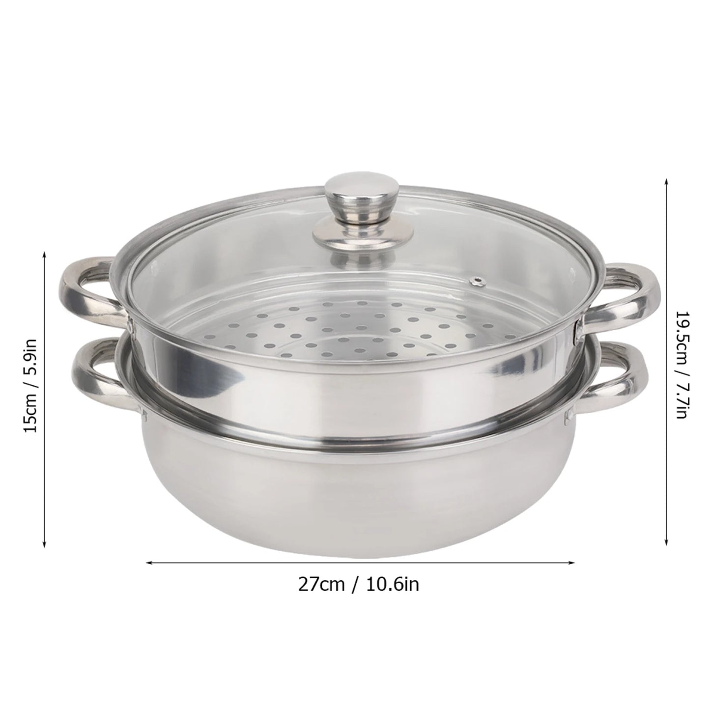 Stainless Steel Cookware 27cm/11in 2-Layer Steamer Pot Cooker Double