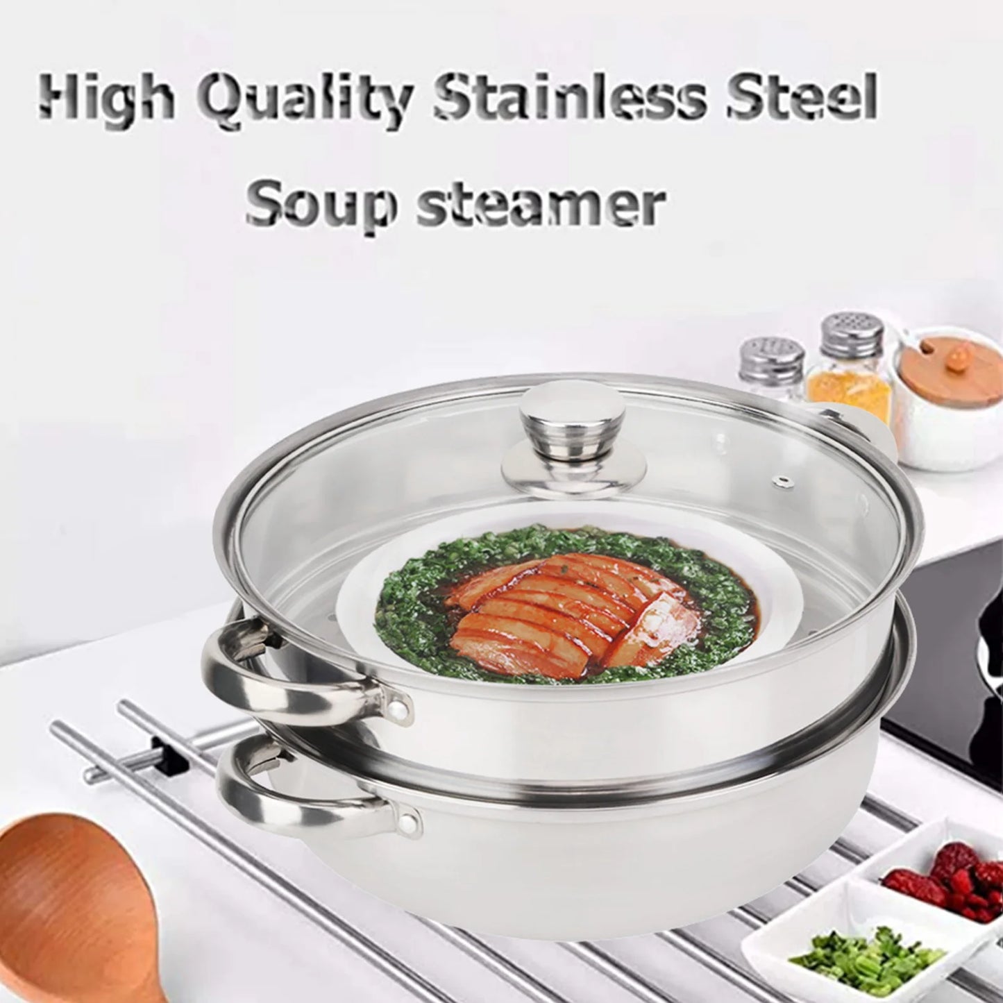Stainless Steel Cookware 27cm/11in 2-Layer Steamer Pot Cooker Double