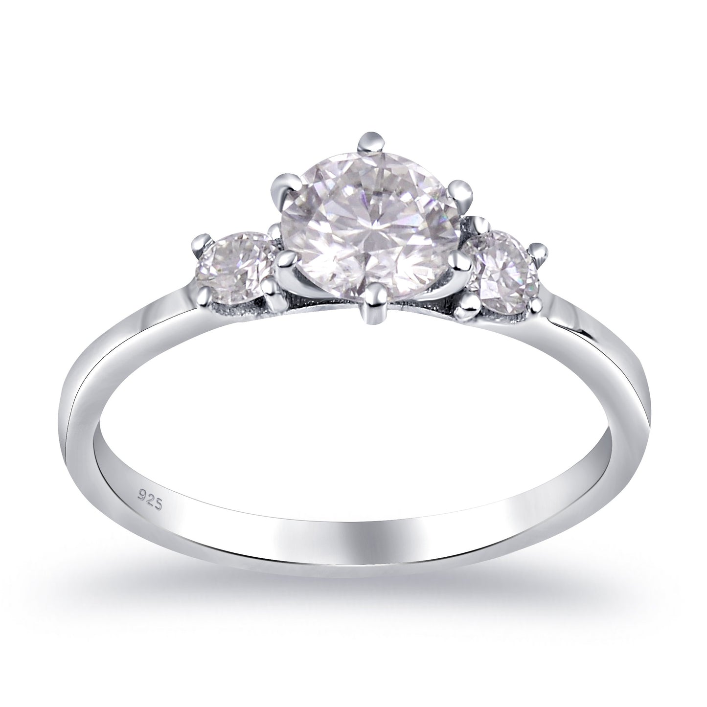 White Moissanite 3-Stone Ring Sterling Silver
