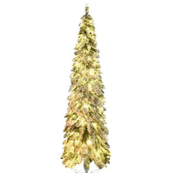 HOMCOM 6ft Tall Prelit Pencil Artificial Christmas Tree Holiday Decor