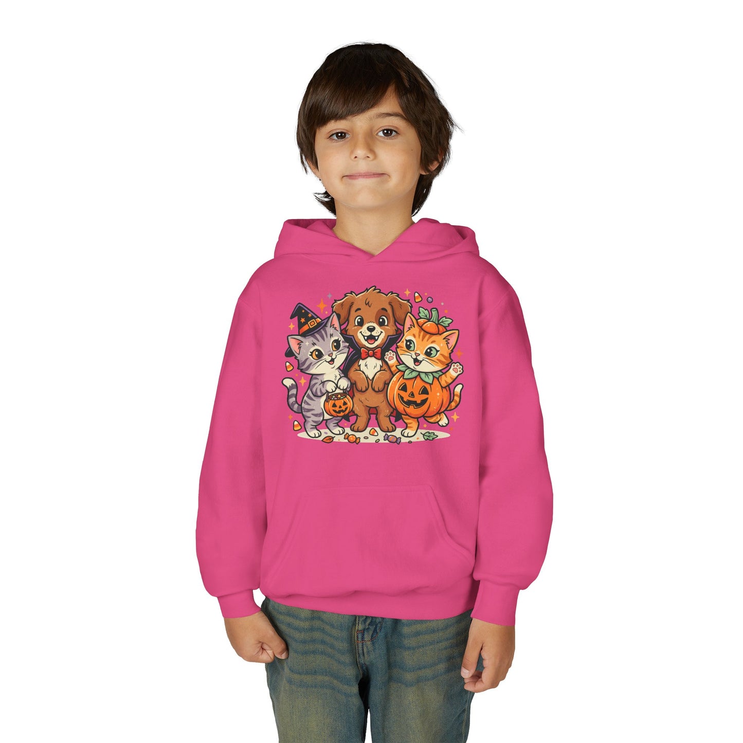 Kids Halloween Hoodie — Cute Puppy & Kittens in Pumpkin Costume