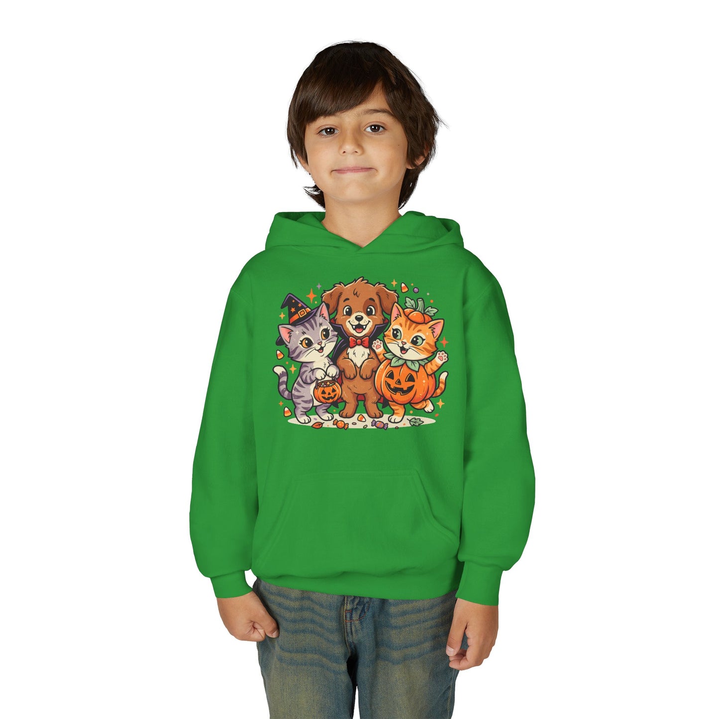 Kids Halloween Hoodie — Cute Puppy & Kittens in Pumpkin Costume