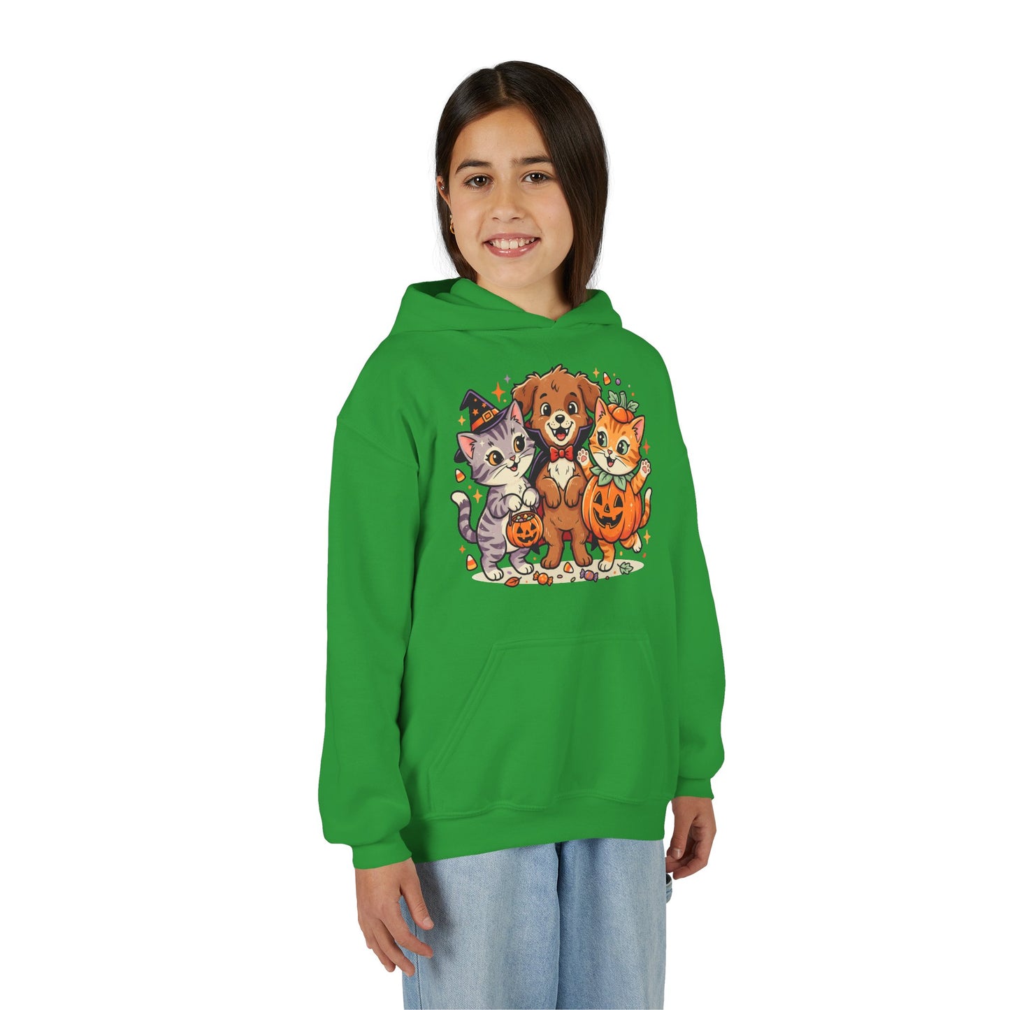 Kids Halloween Hoodie — Cute Puppy & Kittens in Pumpkin Costume
