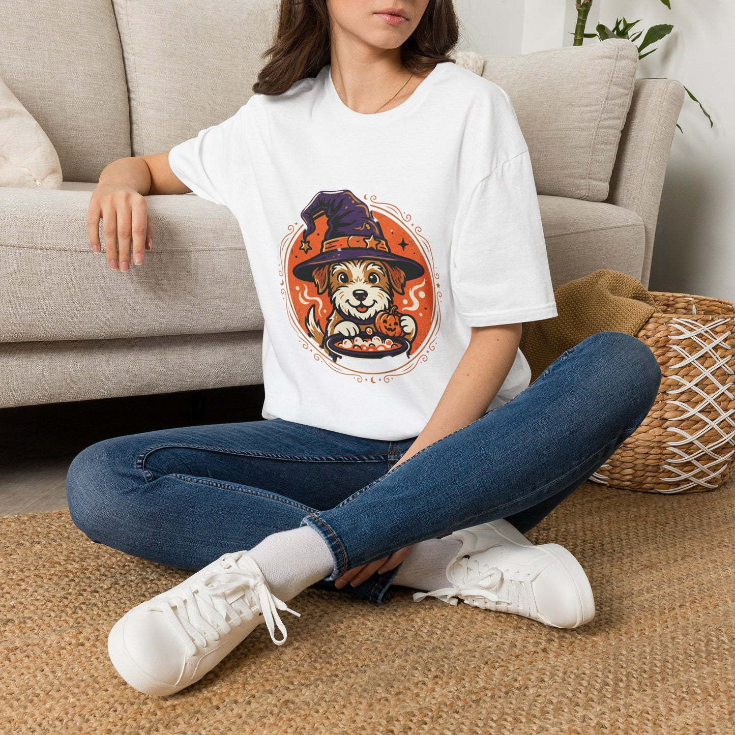 Halloween Dog T‑Shirt — Cute Puppy in Witch Hat Graphic Tee