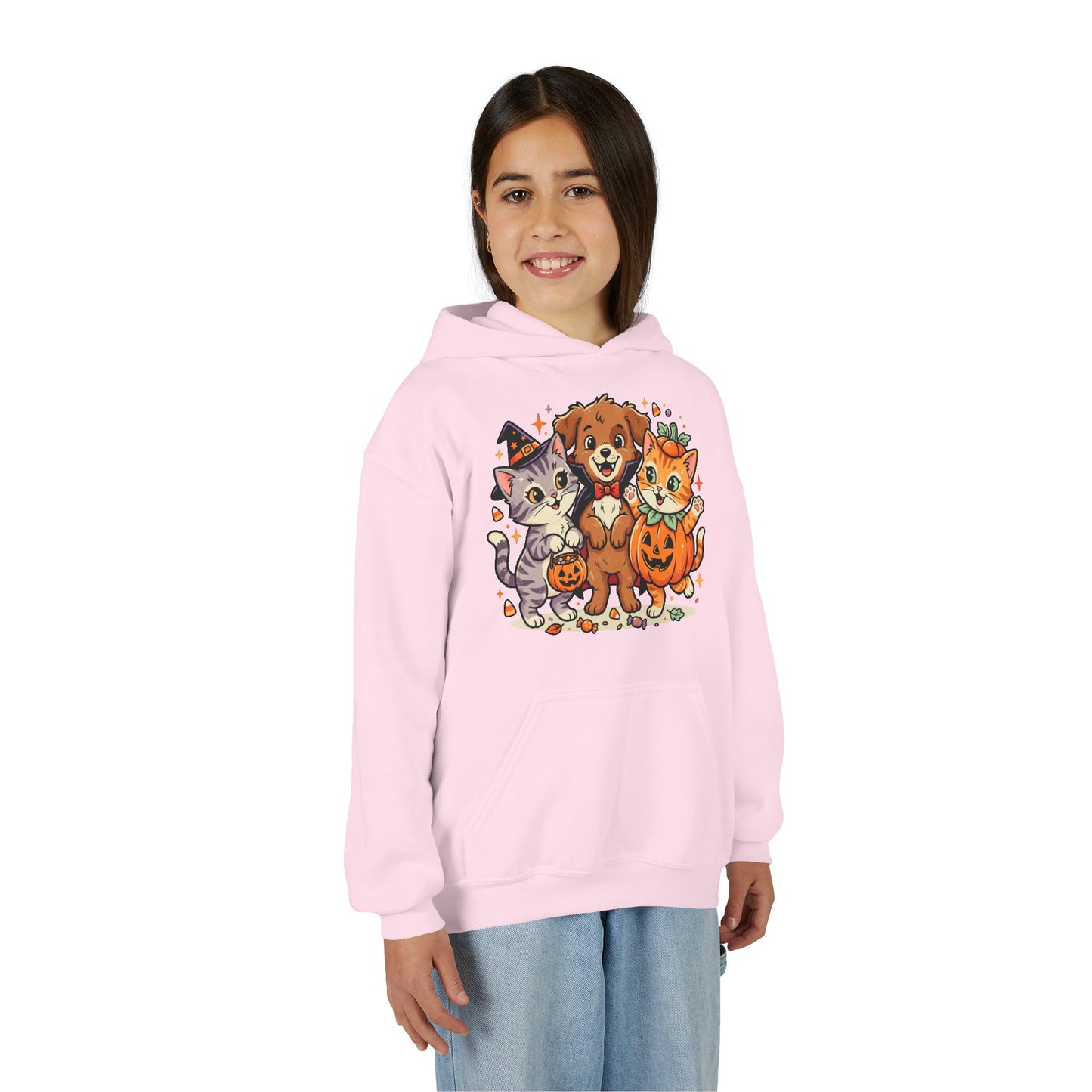 Kids Halloween Hoodie — Cute Puppy & Kittens in Pumpkin Costume