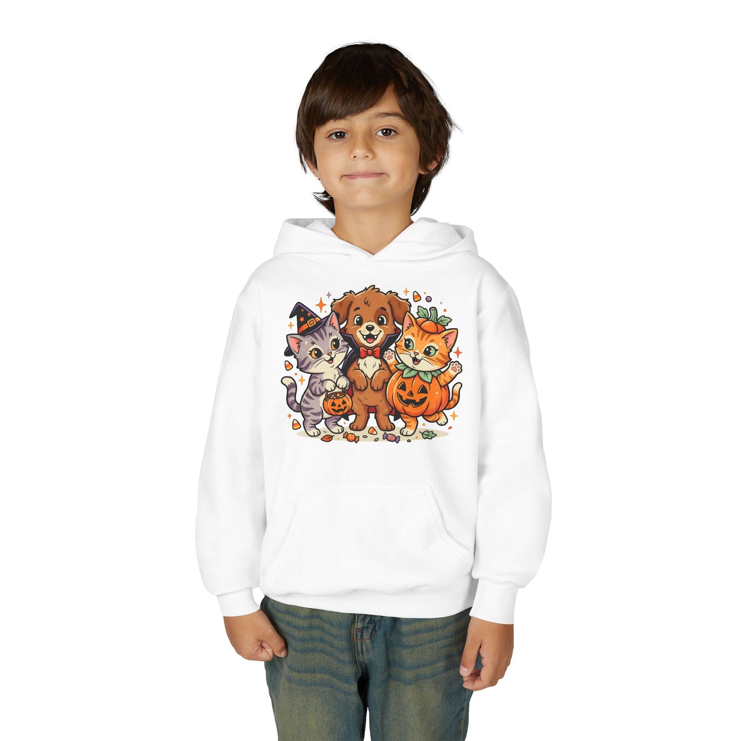 Kids Halloween Hoodie — Cute Puppy & Kittens in Pumpkin Costume