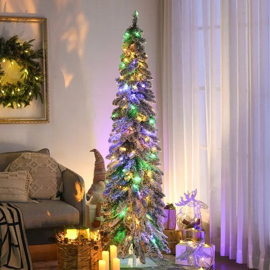 HOMCOM 6ft Tall Prelit Pencil Artificial Christmas Tree Holiday Decor