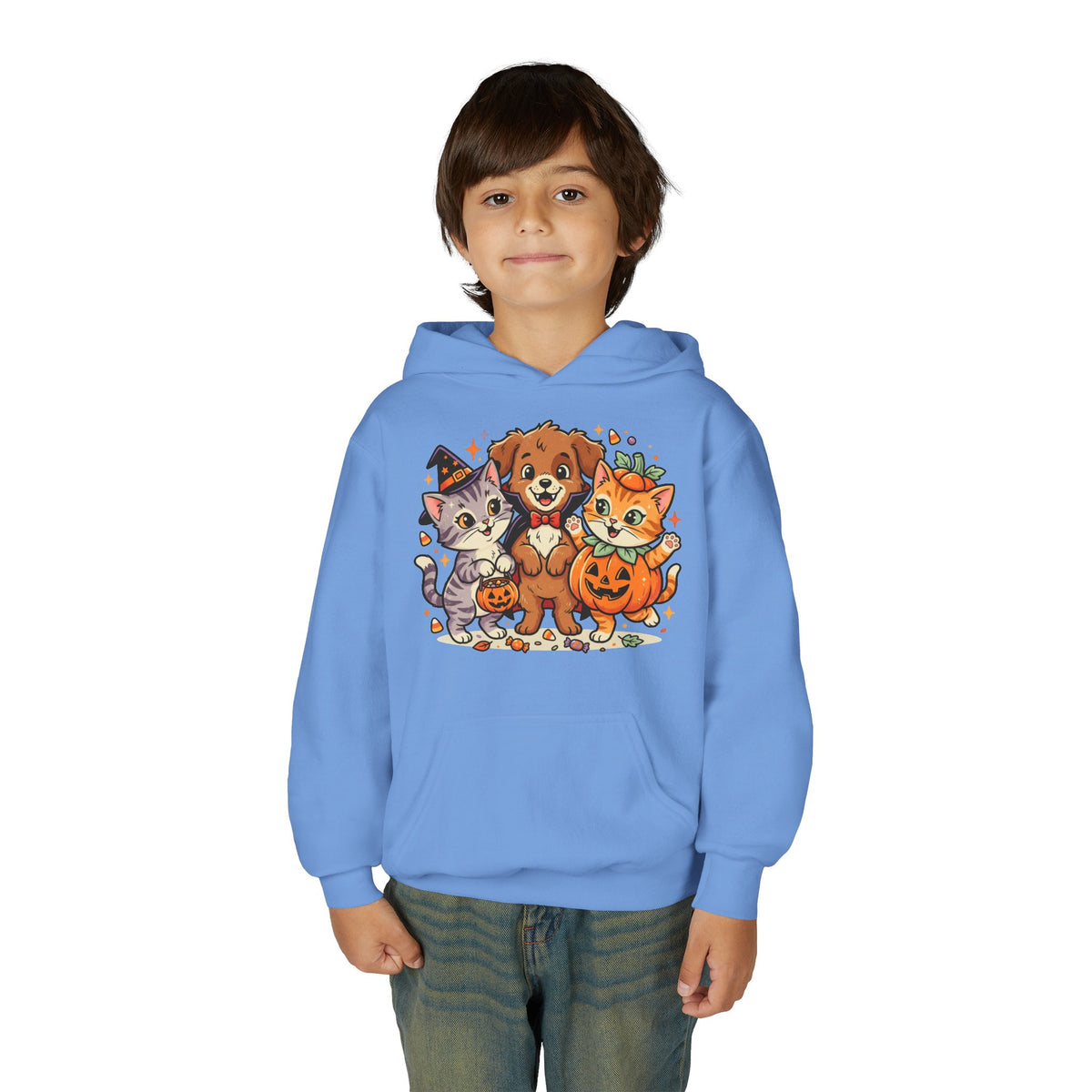 Kids Halloween Hoodie — Cute Puppy & Kittens in Pumpkin Costume