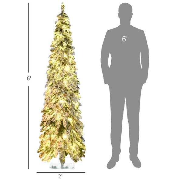 HOMCOM 6ft Tall Prelit Pencil Artificial Christmas Tree Holiday Decor