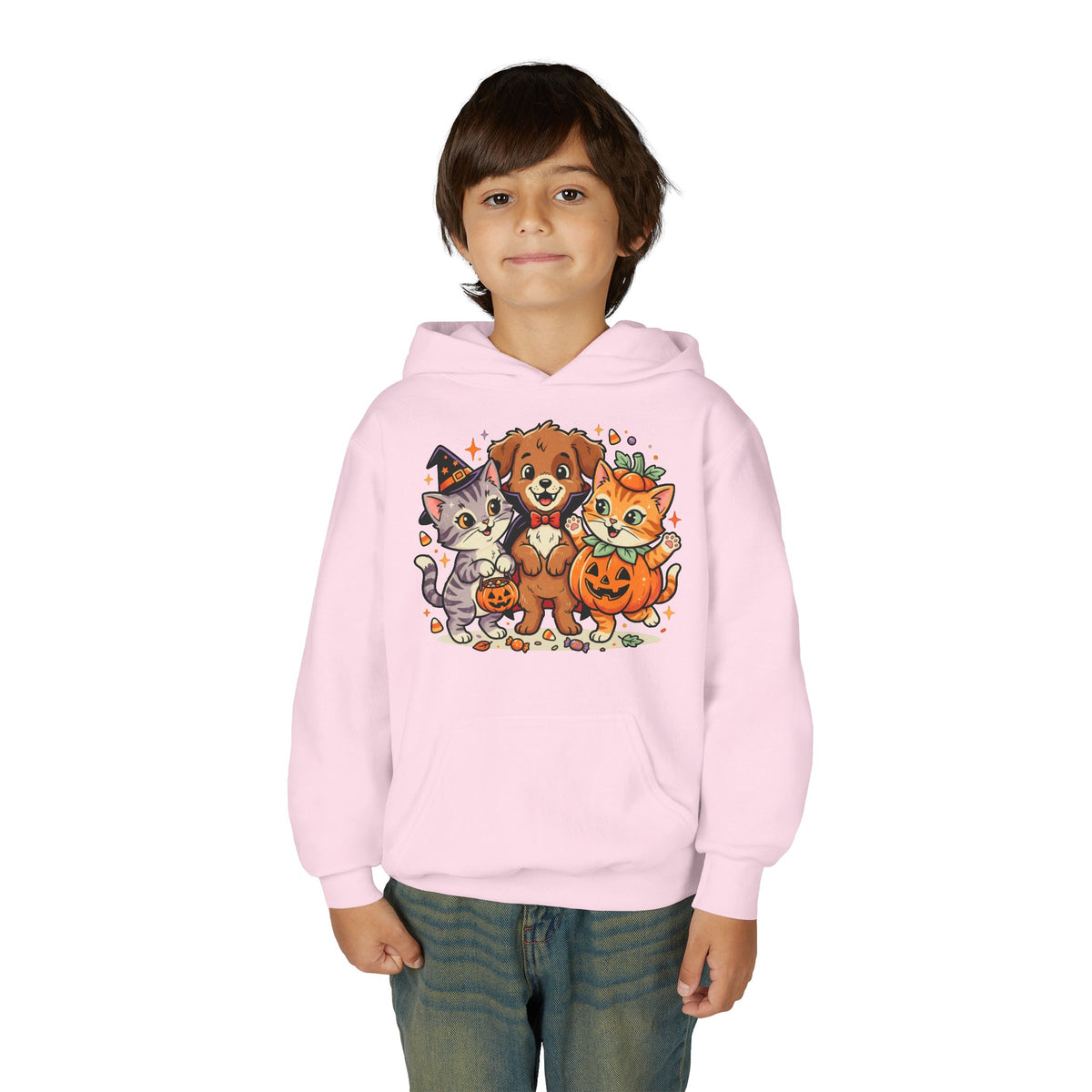 Kids Halloween Hoodie — Cute Puppy & Kittens in Pumpkin Costume