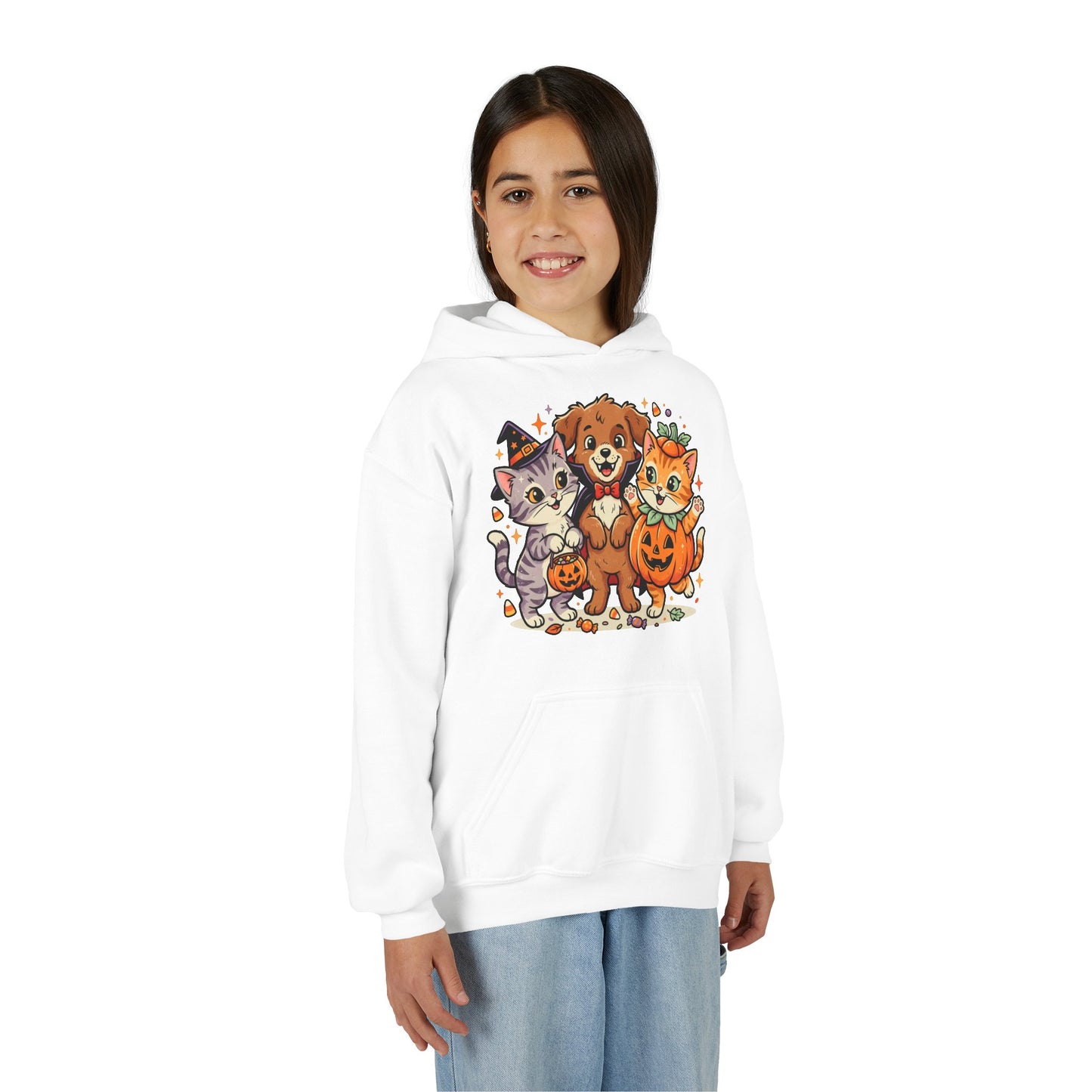 Kids Halloween Hoodie — Cute Puppy & Kittens in Pumpkin Costume