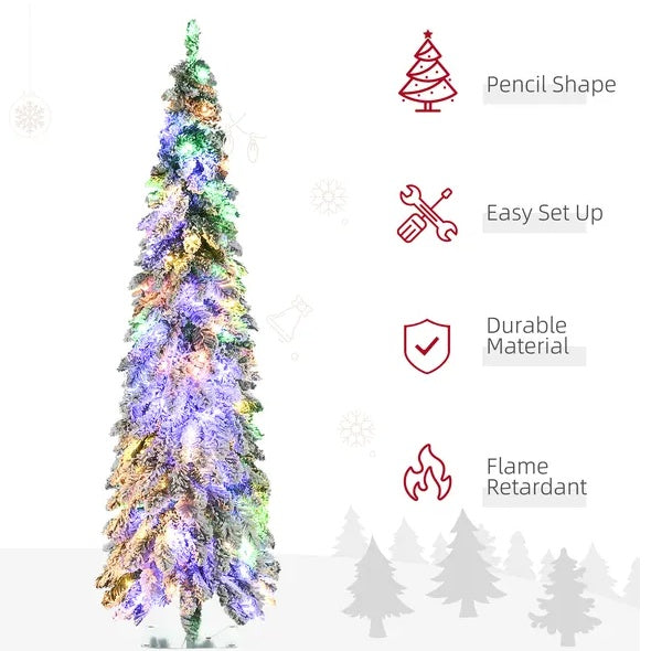 HOMCOM 6ft Tall Prelit Pencil Artificial Christmas Tree Holiday Decor