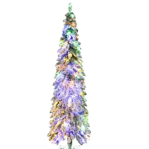 HOMCOM 6ft Tall Prelit Pencil Artificial Christmas Tree Holiday Decor