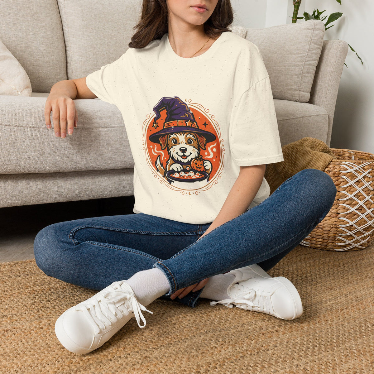 Halloween Dog T‑Shirt — Cute Puppy in Witch Hat Graphic Tee